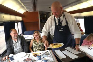 Amtrak passengers at breakfast