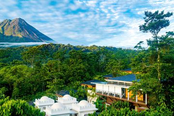 View of the Nayara Springs resort and the Arenal Volcano, in Costa Rica