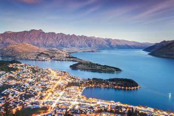 Iconic Queenstown cityscape at dusk, New Zealand