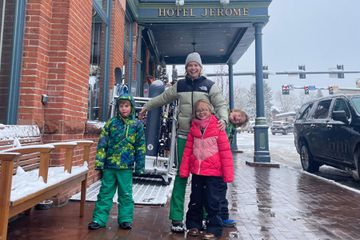 Marissa Hermer and her family, outside of Hotel Jerome
