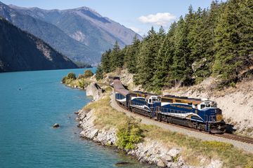 Exterior of the Rocky Mountaineer train on the Canda route