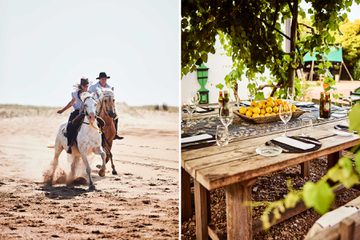 Horseback riding on the beach in Uruguay; a dining table at Restaurante Garzón