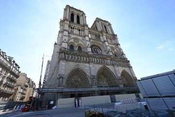 A picture shows the facade of the Notre-Dame cathedral in Paris