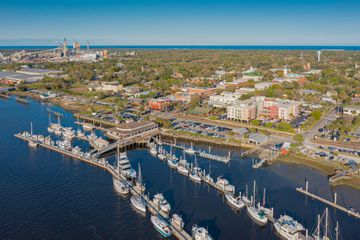 Downtown aerial of Fernandina Beach, Florida near Jacksonville.