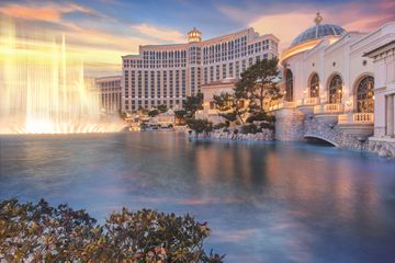 Fountains of the Bellagio at sunset 