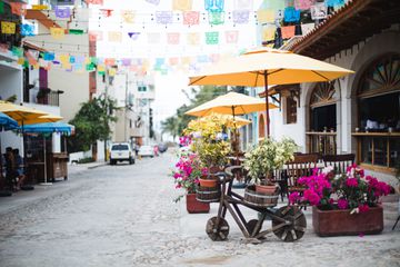 Mexico, Bucerias, street, city, flowers, restaurant