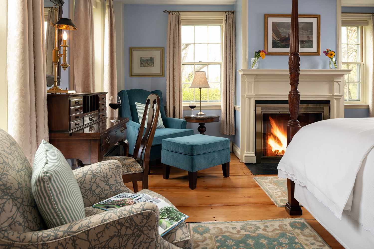 Guest room with fireplace at Candleberry Inn
