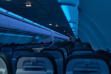 A dimmed airplane cabin 