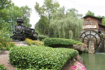 Train going by the Dollywood Grist Mill