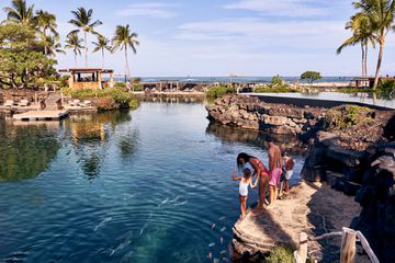 A family on the edge of the water at Four Seasons Resort Hualalai