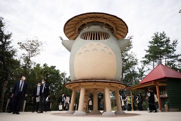 Guest look at the Dondoko Forest area, that is copyrighted by Studio Ghibli, during a preview for the Ghibli Park on October 12, 2022 in Nagakute, Japan.