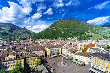 A view from above of the main square of the city of Bolzano. The name of the square is Piazza Walther