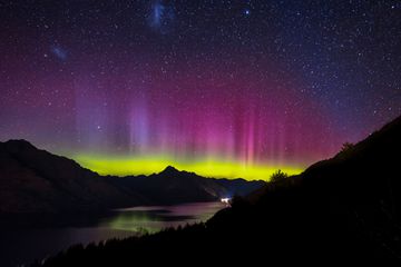 Aurora in the night sky of Queenstown, New Zealand