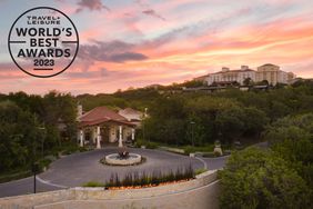 Sunset over the La Cantera entrance and resort buildings 