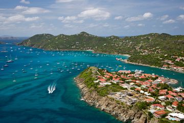 Aerial view of boats off the coast of St Barths