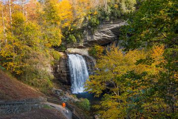 Brevard North Carolina Looking Glass Waterfall near Asheville with Fall Colors in Pisgah National Forest on Blue Ridge Parkway