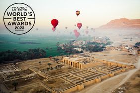 Hot air ballooning over the Valley of the Kings in Luxor, Egypt 