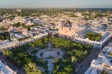 Aerial view of main square in Merida
