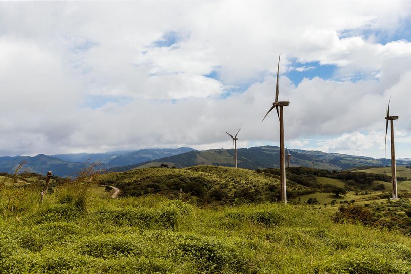 Windmills on the rolling hills of Monteverde
