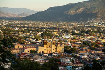 Aerial view of the Church of Santo Domingo and the historic center of Oaxaca, Mexico