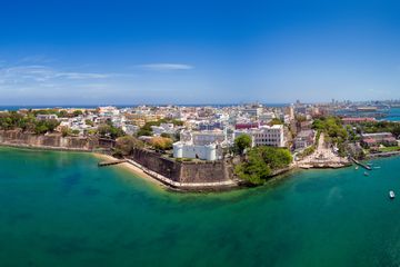 Aerial view over San Juan Old Town, Puerto Rico