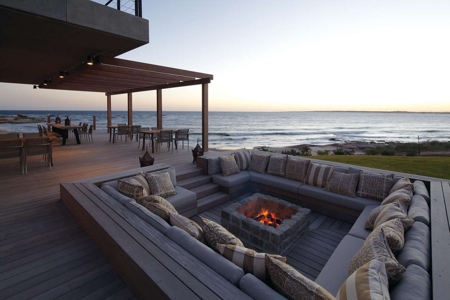 Outdoor firepit with view of ocean at Playa Vik JoseÌ Ignacio