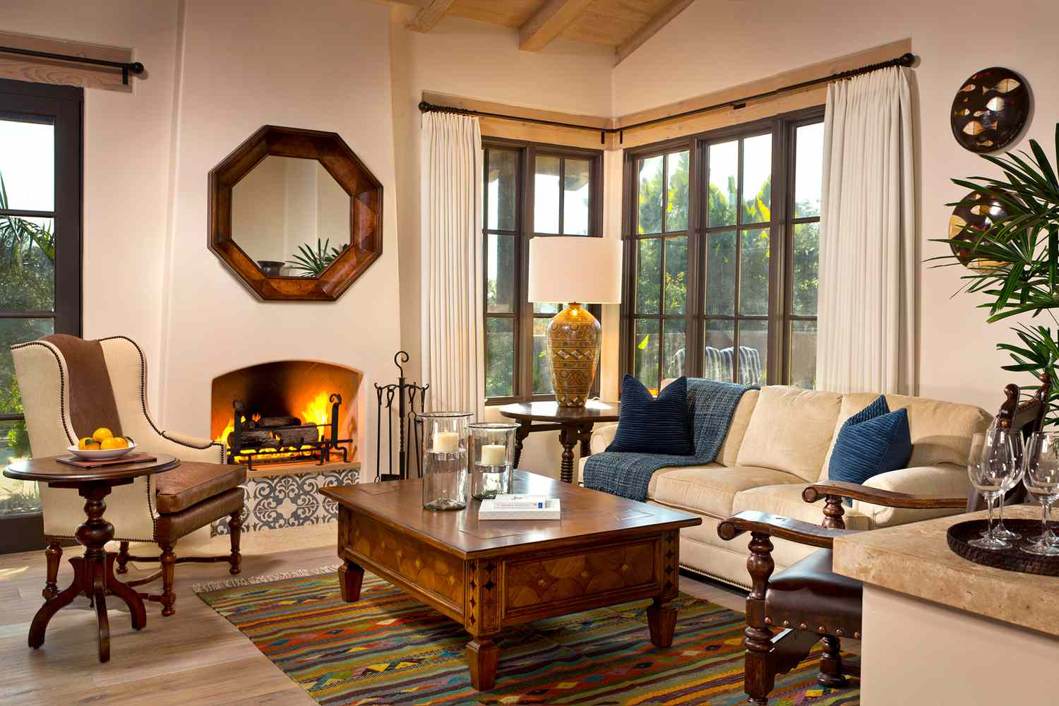 Fireplace in living room at Rancho Valencia Resort & Spa