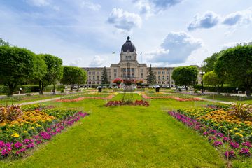 Beautiful garden in front of the Legislative Assembly of Saskatchewan in the City of Regina