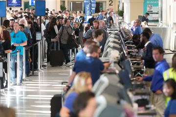 Busy lines and check in counters at San Diego Airport