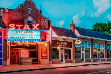 The Stax Museum of American Soul Music, with its neon sign lit up at night