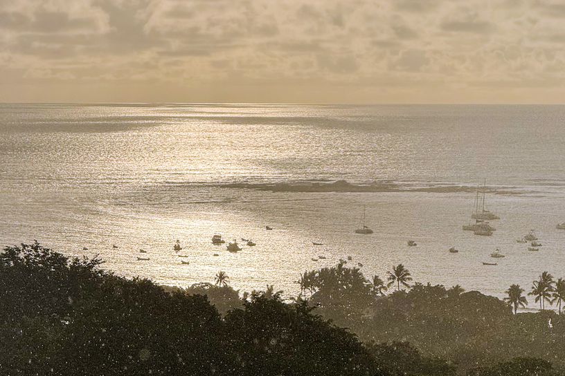 View overlooking the boats on the water in Tamarindo, Costa Rica