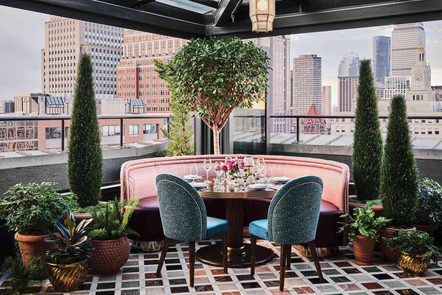 Terrace with views of city at The Newbury Boston