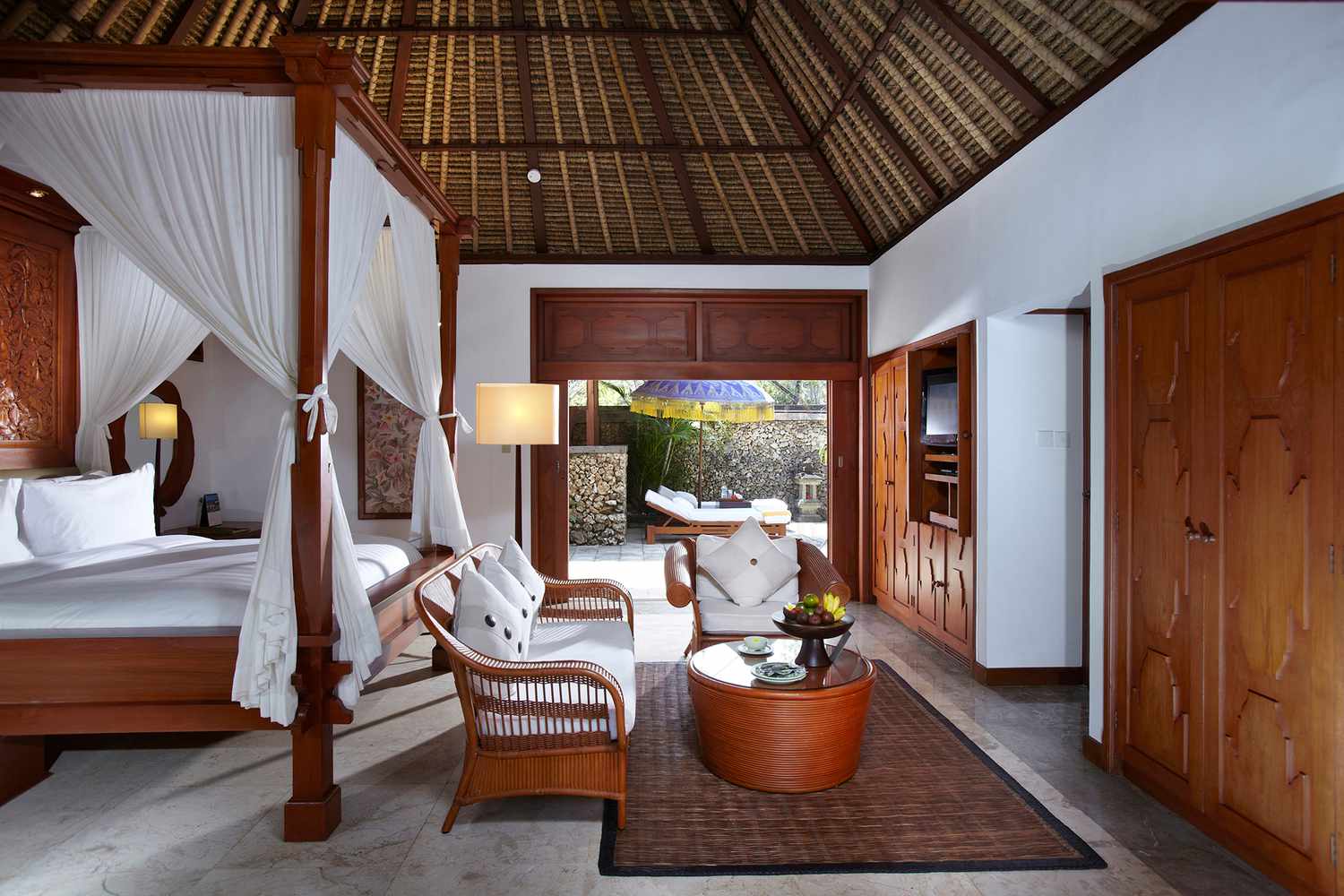 Suite bedroom at The Oberoi Beach Resort, Bali