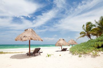 Tropical beach resort in Tulum, Riveria Maya, Yucatan, Mexico.