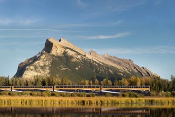 Rocky Mountaineer passing Vermilion Lakes near Banff