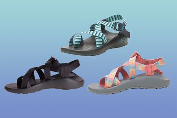 Three sandals on a colorful background