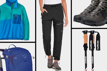 Collage of hiking gear we recommend on a white background